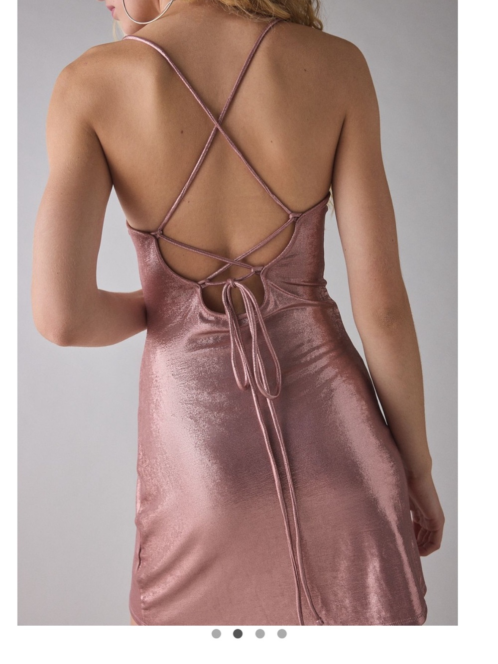 Urban Outfitters Melody Metallic Cowl Neck Strappy Back Mini Dress Rose Mauve - Picture 3 of 4
